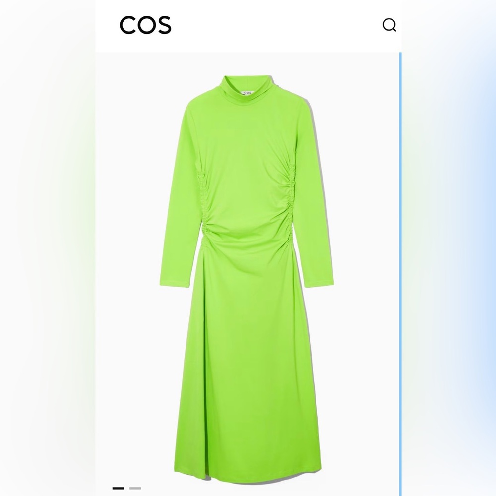 COS HIGH-NECK GATHERED MIDI DRESS (NEON GREEN)